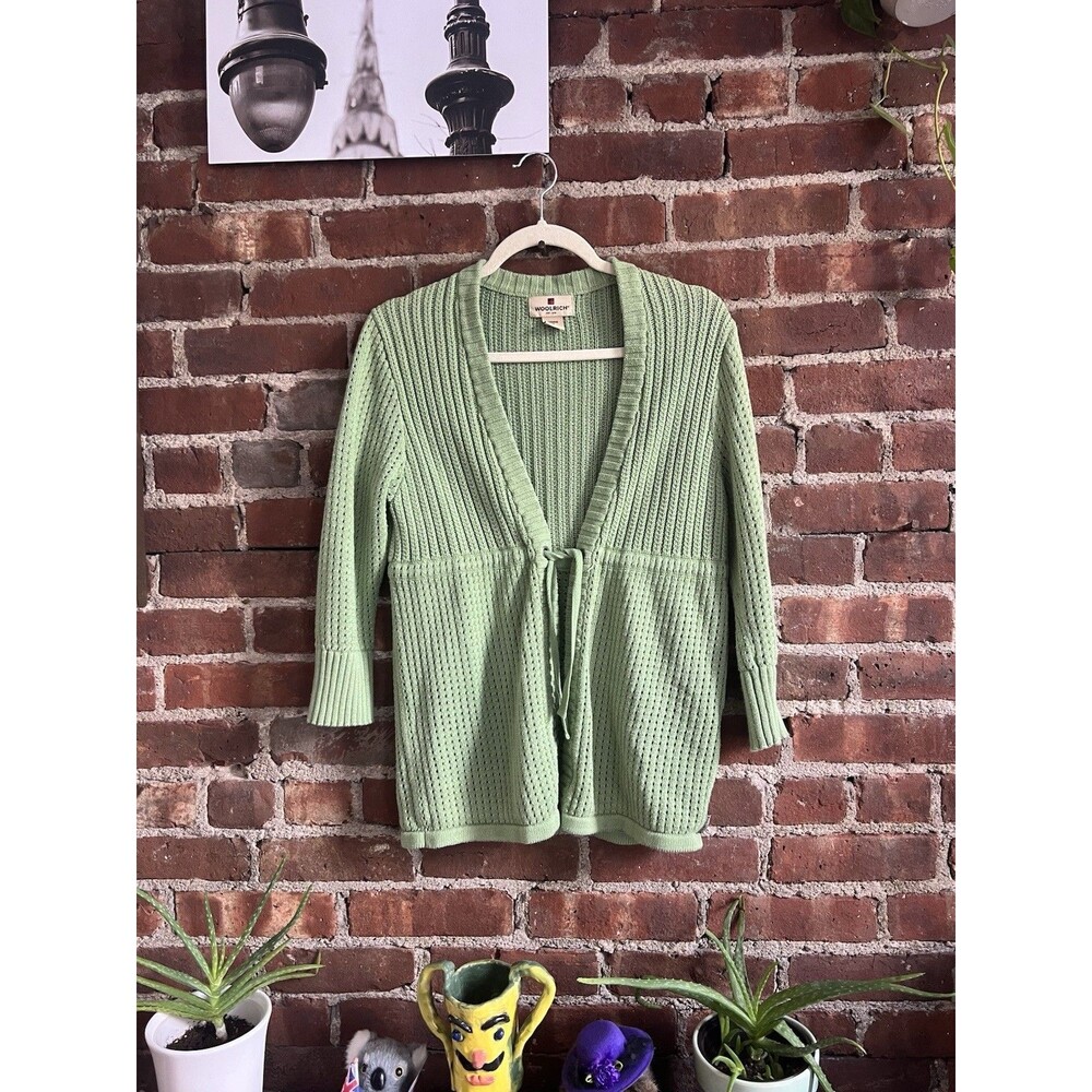 Woolrich Knit Cardigan Sweater Green Tie Front Great Condition Women’s Sz M